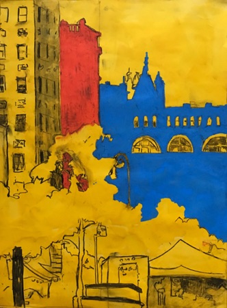 Union Square Red Yellow Blue;
2017; watercolor charcoal oil pastel on paper, 24 x 18" Union Square Red Yellow Blue;
2017; watercolor charcoal oil pastel on paper, 24 x 18"