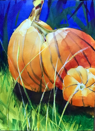 Pumpkins (sold);
2019; watercolor on Arches CP140 ; 14 x 10 1/2"